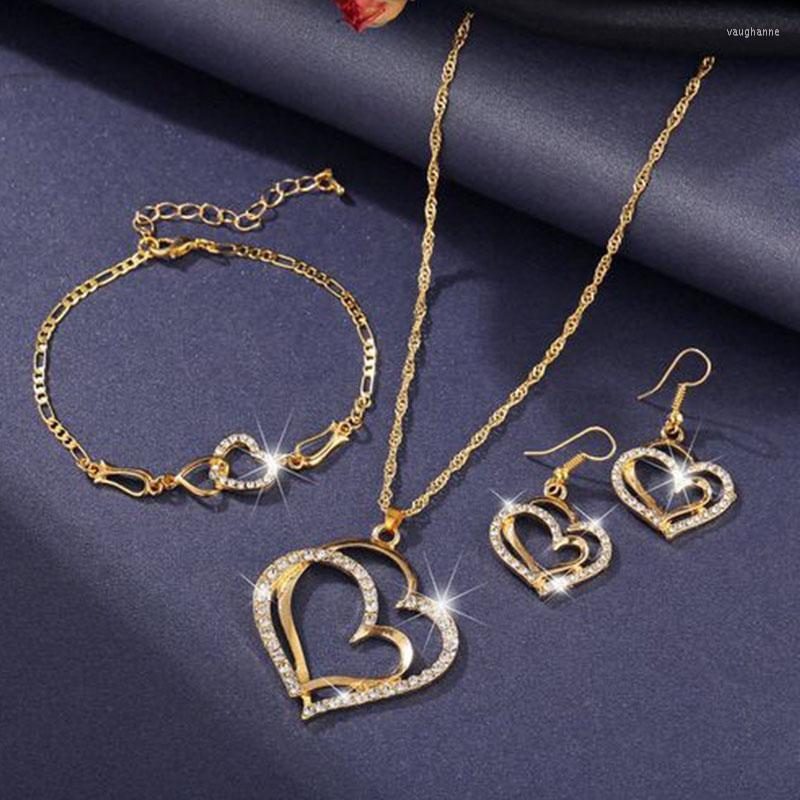 

Necklace Earrings Set Heart Jewelry For Women Elegant Bracelet Sets Bride Ladies Wedding Dinner Accessories Gifts, Picture shown