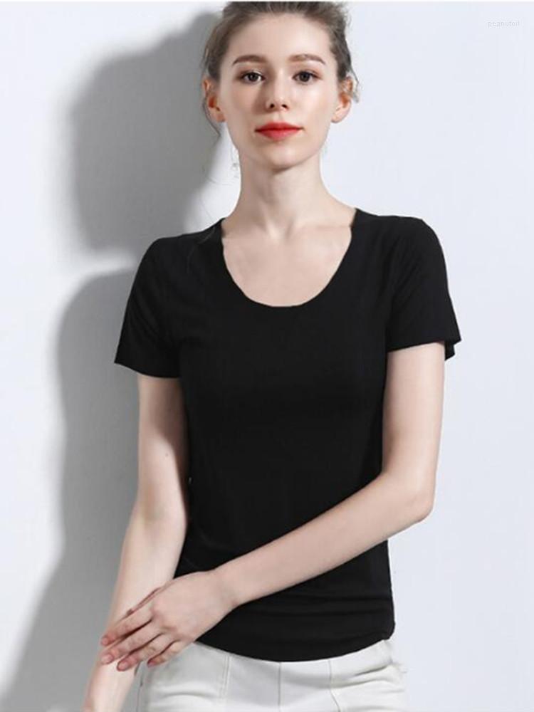 

Women's T Shirts High Elasticity Women Summer Shirt Slim Lady Modal T-Shirt Super Soft Casual O Neck Tee Short Sleeve Top Bottoming, Black