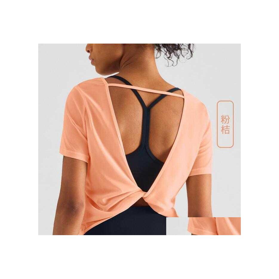 

Yoga Outfits Mesh Short Sleeve Womens Tops Round Neck Sports Tshirt Breathable Elastic Quick Drying Beautif Back Blouse Backless Top Dh5Z8, Black