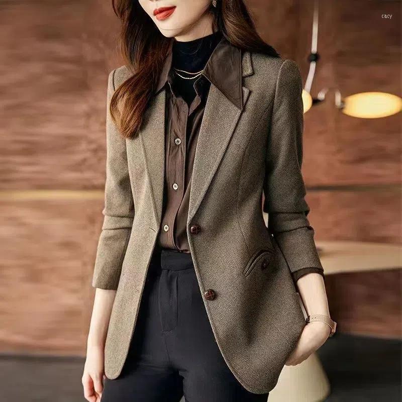 

Women' Suits 2023 Fashion Autumn Blazer Women' Korean Long Sleeve Casual Office Elegant Ladies Woolen Jackets Tops Female Suit, Coffee