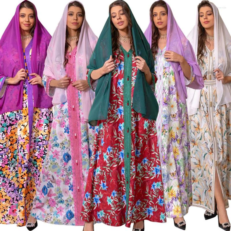 

Ethnic Clothing Eid Ramadan Moroccan Caftan Evening Wedding Women Dress Floral Print Formal Dubai Islam Muslim Party Gown Abaya Arab Robe