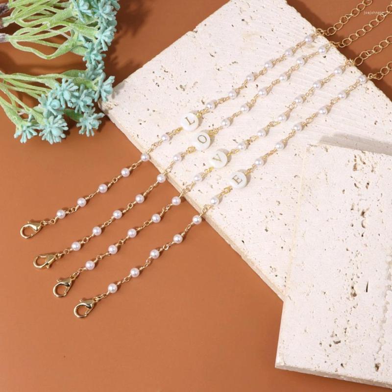

Charm Bracelets Natural Pearl Bead Chains Bracelet White Shell Letters For Women Trendy Adjustable Chain Bangle Jewelry Gift
