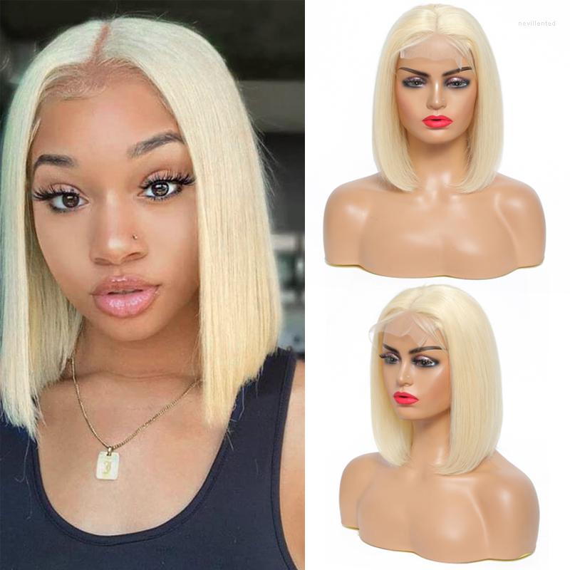 

Short Bob Wig 613 Blonde Human Hair Lace Closure Wigs Straight Front Brazilian Remy 150% KEMY, Picture shown