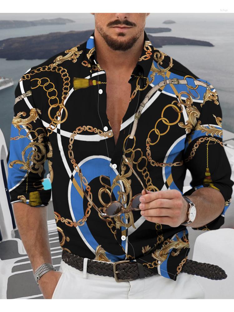 

Men's Casual Shirts Men's Loose Long Sleeve Shirt Square Printed Classic Design 2023, Auburn