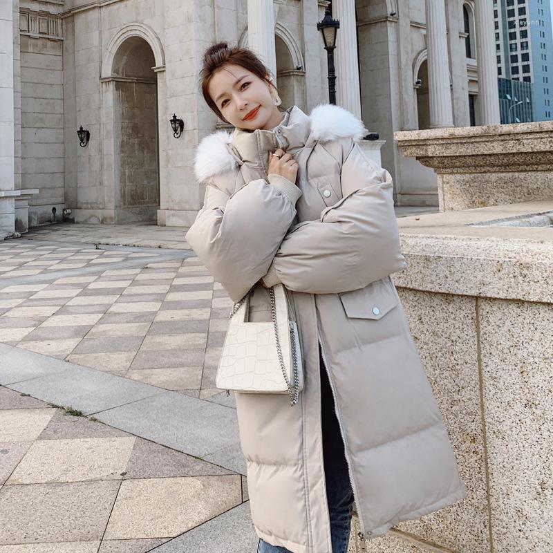 

Women's Trench Coats Down Cotton Jacket Women's Medium Long Knee Length Winter Loose Thickened Coat, Black
