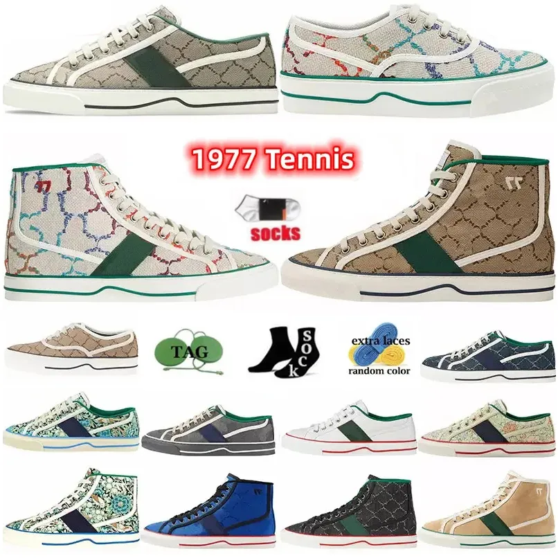 

With Box Designer Sneakers GGity Shoes Designers Tennis 1977 Canvas guccis Casual shoes Womens Luxurys Embroidered Italy Green Red Beige Web Str td, 14
