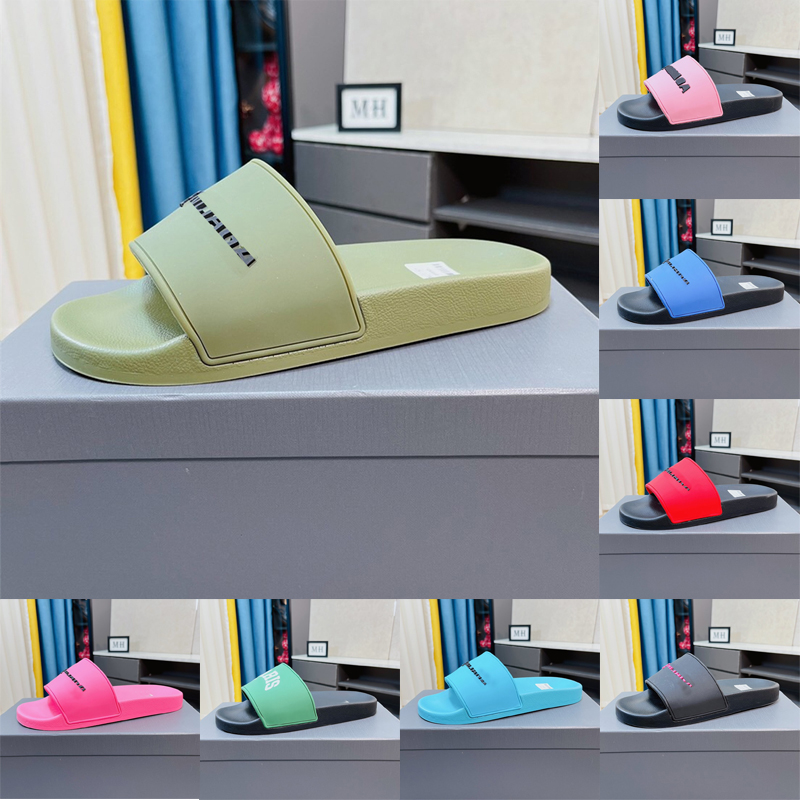 

Men Women Designer Slippers Summer Pool Slides Black Green White Cool Grey Beige Blue Soft Pink Yellow Red mens Rubber Sandals Paris Shoes Slide