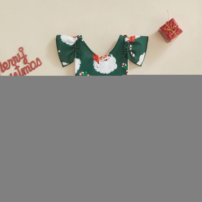 

Girl Dresses 0-24M Baby Santa Claus Head Casual Dress Short Sleeve V-Neck Printed Red Green
