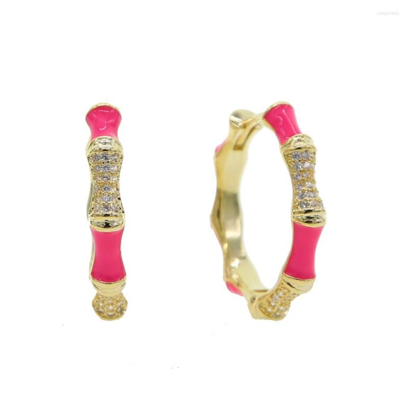 

Hoop Earrings Gold Color With Pink White Enamel Bamboo Circle For Women Hip Hop Large Celebrity Basketball Wives Hoops