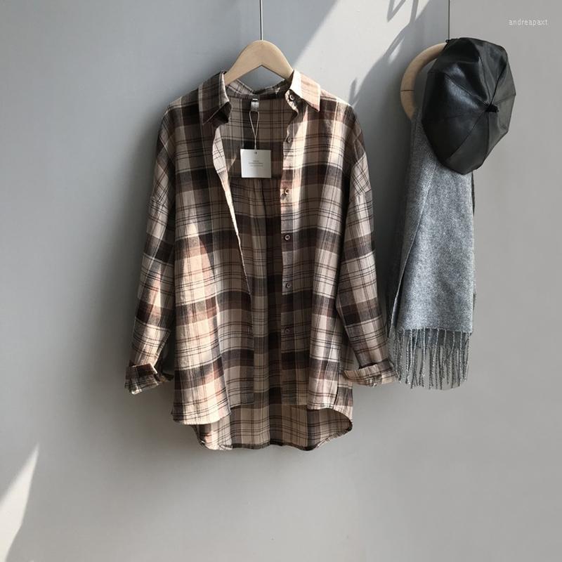 

Women's Blouses Retro Plaid Loose Student Shirt Jacket Female 2023 Autumn Casual British Style Simple Classic, Picture color