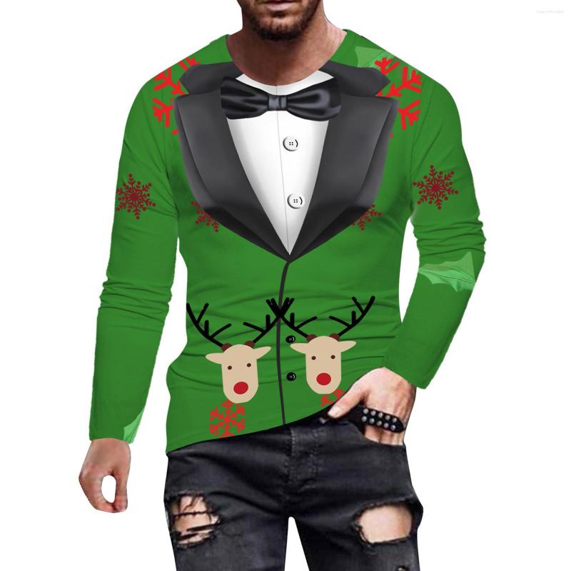 

Men's T Shirts Fall Winter Fashion Plus Size Men's O Neck Long Sleeve Christmas Print Top Casual Suit Printed Shirt, Green