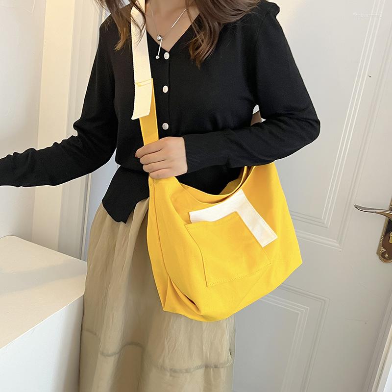 

Evening Bags Women's Bag Fashion Shoulder Korean Student Canvas Crossbody Large Capacity Tote Simple Handbags For Women Satchels, White