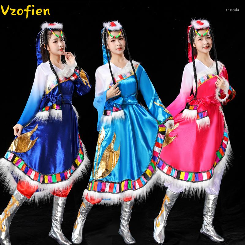 

Stage Wear Minority Dance Costume Chinese Traditional Folk Tibetan Outfit Mongolian Costumes Practice Dress, Picture shown
