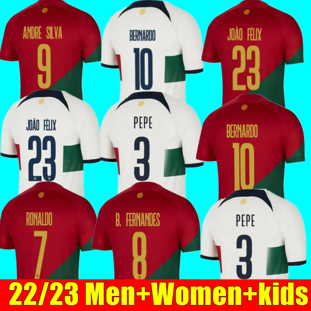 

2022 Portugal Soccer Jerseys 23 JOAO FELIX RUBEN DIAS football shirt BERNARDO B. FERNANDES RONALDOS ANDRE SILVA camisa de futebol JOAO CANCELO men kids kits, Adult away+world cup patch