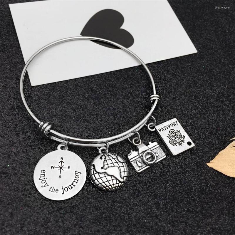 

Bangle 64MM Stainless Steel Adjustable Wire Enjoy The Journey Global Travel Charms DIY Bracelets For Month