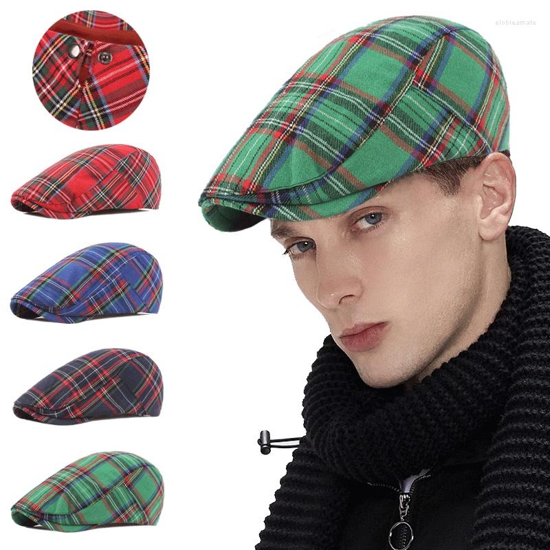 

Berets Plaid Cap Ladies Beret Literary Youth Men's Forward Ivy Sboy, Green