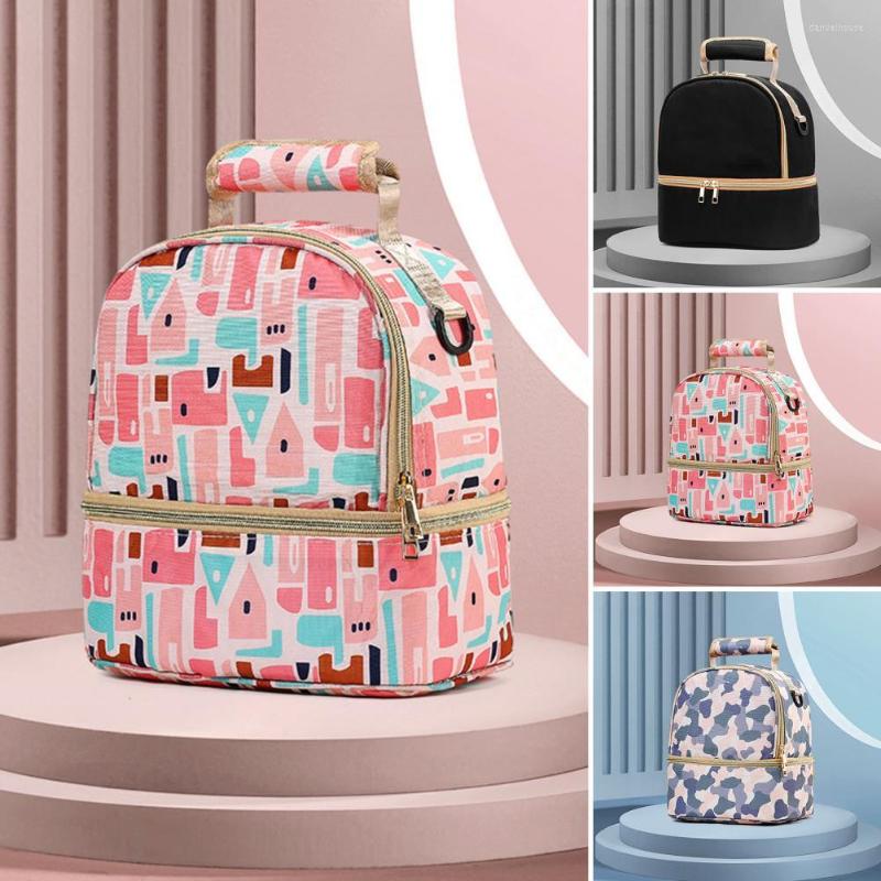 

School Bags Multifunction Mummy Bag Fashion Print Baby Food Breast Pump Thermal Feeding Bottle Backpack Drink Milk Lunch Insulation, Black