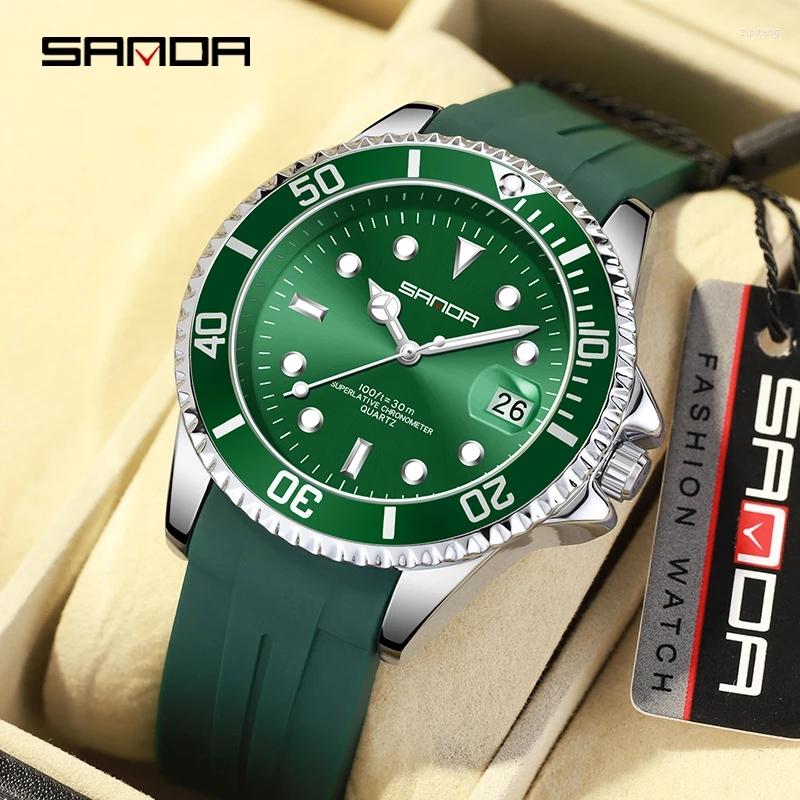 

Wristwatches SANDA Top Brand Sports Men Mechanical Wristwatch Luminous Luxury Automatic Watch Men's Stainless Steel Waterproof Clock, 7019 green
