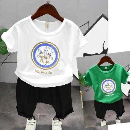 

Sets Boys Clothing Children's Tshirt suit Fashion letter Printed Cotton shortsleeved Shorts Twopiece Simple Slim Y, White set