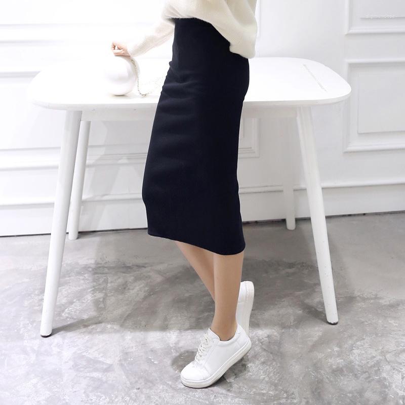

Skirts UbdehL Brand Pencil Skirt Women Knit Midi Elastic Waist Mid Calf Korean Summer Autumn Casual Office Black Female Clothing