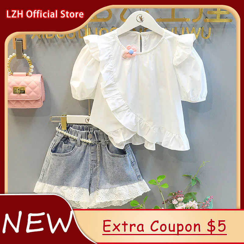 

LZH Summer Baby Clothing For Kids ShortSleeved Shorts Piece Set Fashionable Children's Suits Years Girl Sets, Green