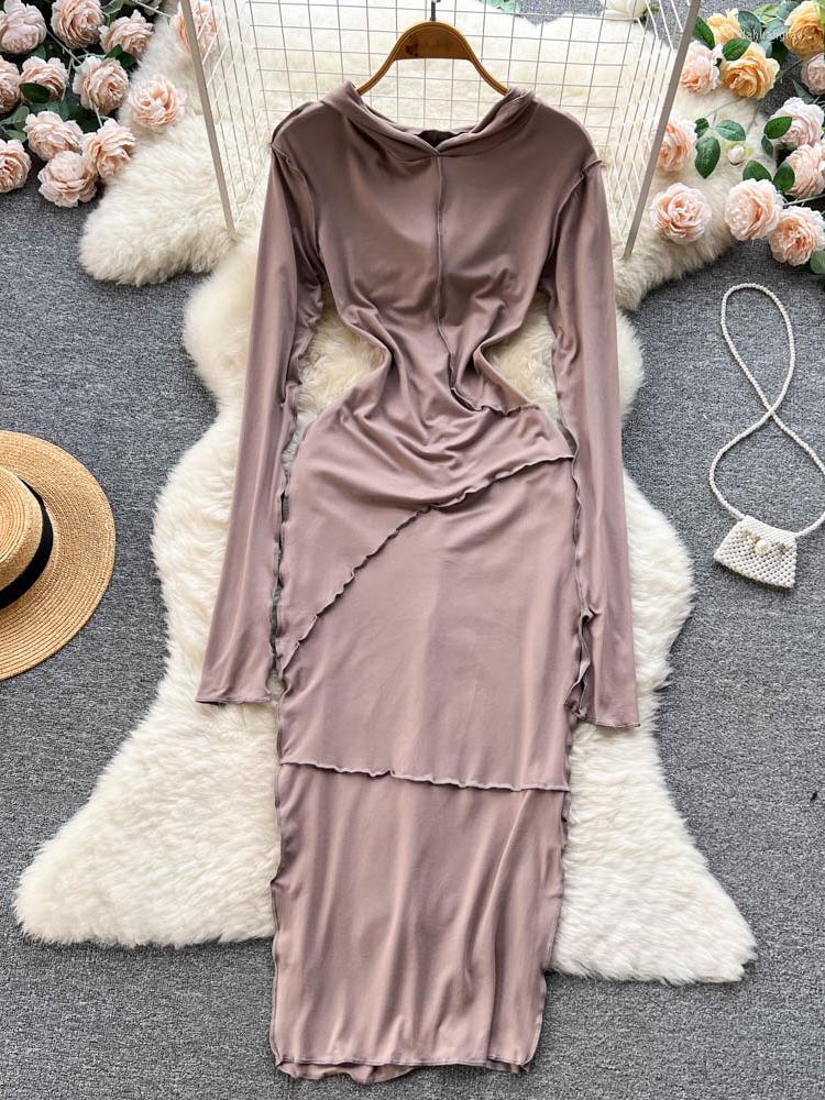 

Casual Dresses Foamlina Women Hooded Dress Spring Autumn Long Sleeve Slim Stretch Bodycon Maxi Fashion Street Clothes Outfits, Picture shown