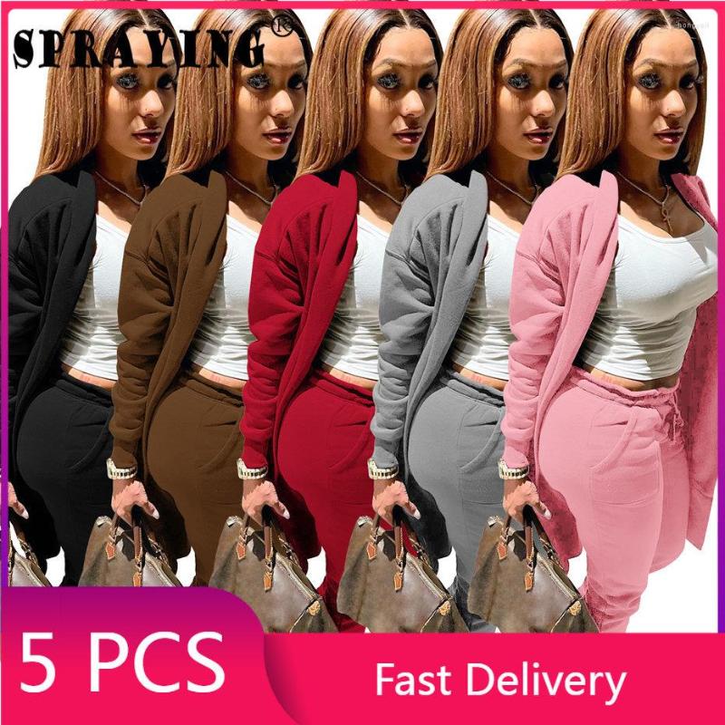 

Women's Two Piece Pants 5sets 2023 Winter Women Tracksuits Warm Set Outfits Brushed Jacket Sweatpant Bulk Items Wholesale Lots Clothes, Gray