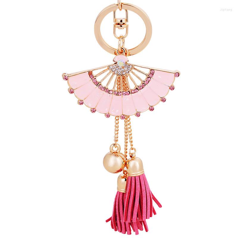 

Keychains Fashion Chinese Style Dripping Oil Crystal Fan Tassel Chain Keychain Car Bag Pendant Accessories Ornament Keyring Gift Jewelry