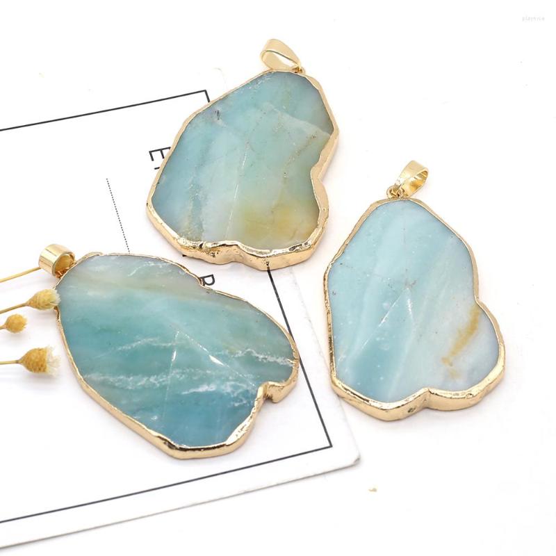 

Pendant Necklaces Natural Amazonite Stone Irregular Gilt Edge Charms For Jewelry Bulk Making Bracelets Accessories 35x53mm