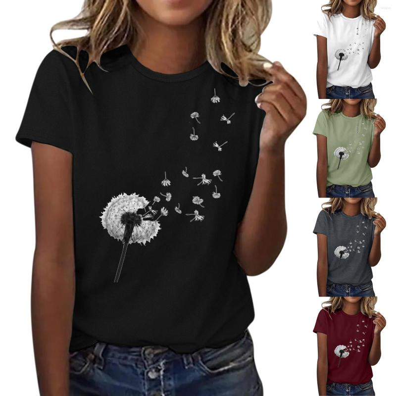

Women' T Shirts Women' Dandelion Print Pattern Round Neck Short Sleeve TShirt Top Tops For Women Casual Summer Extra Large, Black