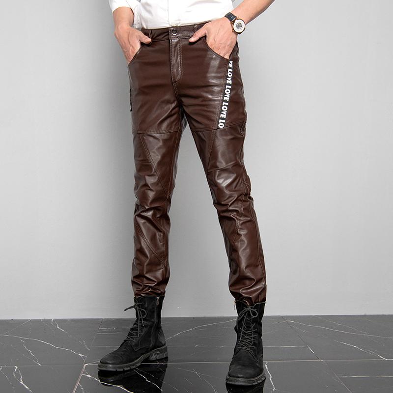 

Men's Pants Genuine Leather Men Real Sheepskin Motorcycle Male Trousers Autumn Winter Fashion Korean Hip Hop Punk Streetwear Plus SizeMen's, Black