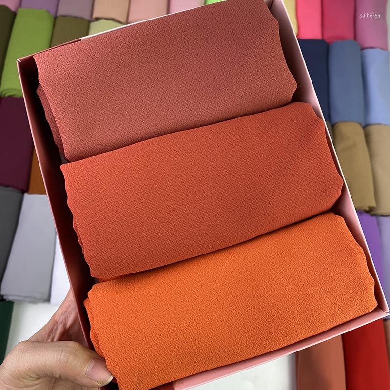

Ethnic Clothing Box Pack Bubble Chiffon Muslim Hijab Scarf Gift Boxes Plain Wrap Solid Color Shawls Headband Foulard Women Stoles