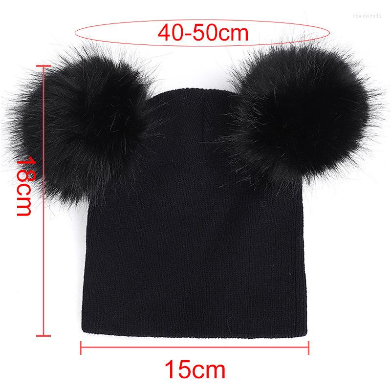 

Berets Fashion Children's Knitted Hat Oversized Double Ball Woolen Cap Baby Hats, Black
