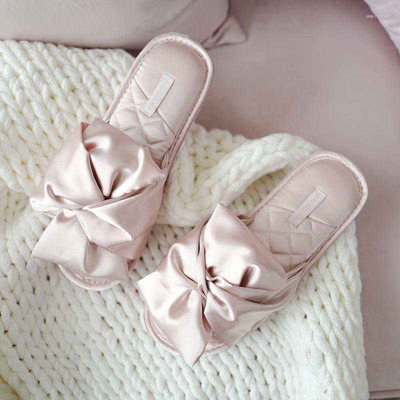 

Slippers Summer Big Bow Indoor Slipper Female Sweet Open Toe Antiskid Household Mute Comfortable Adult Girl Women, Black