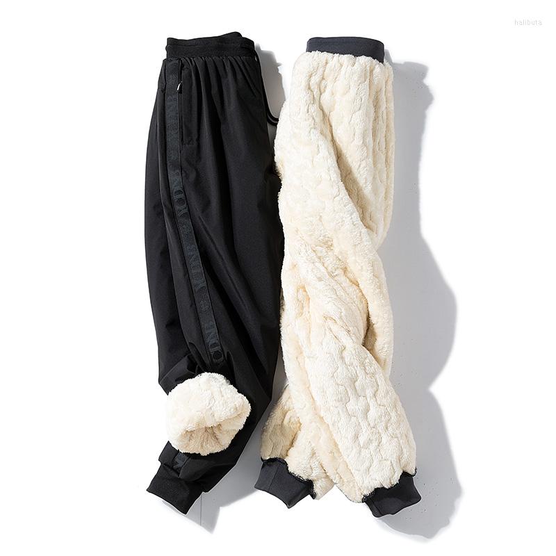 

Men's Pants Winter Men Thick Sweatpants Casual Drawstring Trousers Fleece Warm Velvet Ankle-Tied Fur Lined K570, Black