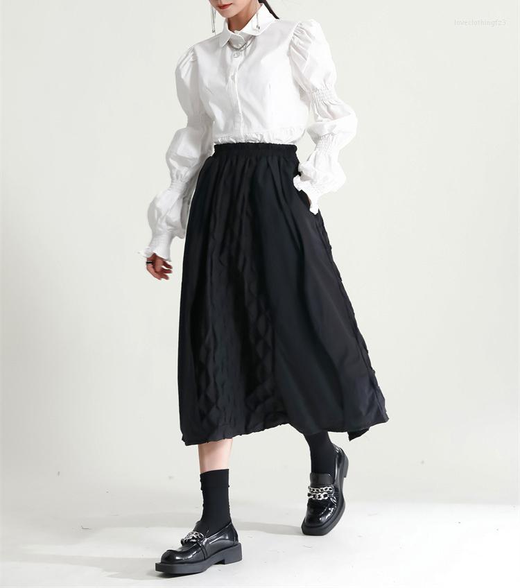 

Skirts Japan Style Patchwork A-line Skirt Women High Waist Solid Color All-match Jupe Femme Autumn Winter Fashion Faldas Mujer, Black