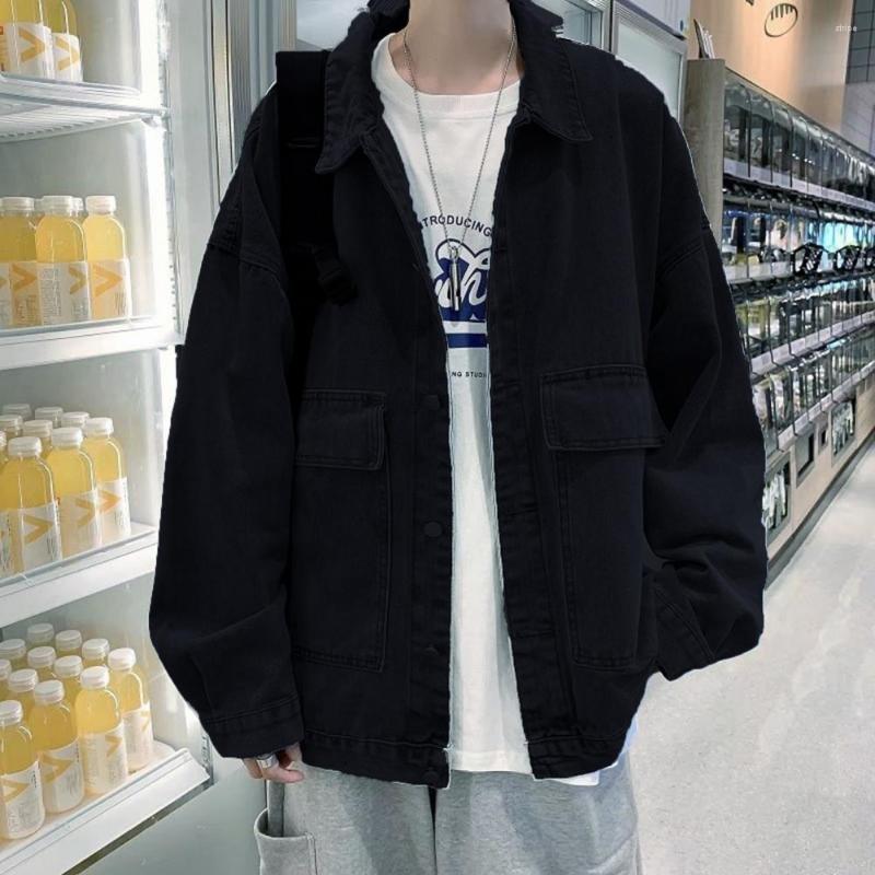 

Men's Jackets Long Sleeve Pockets Single-breasted Denim For Men Spring Autumn Solid Color Turn-down Collar Coat Male Chaquetas Hombre, Black