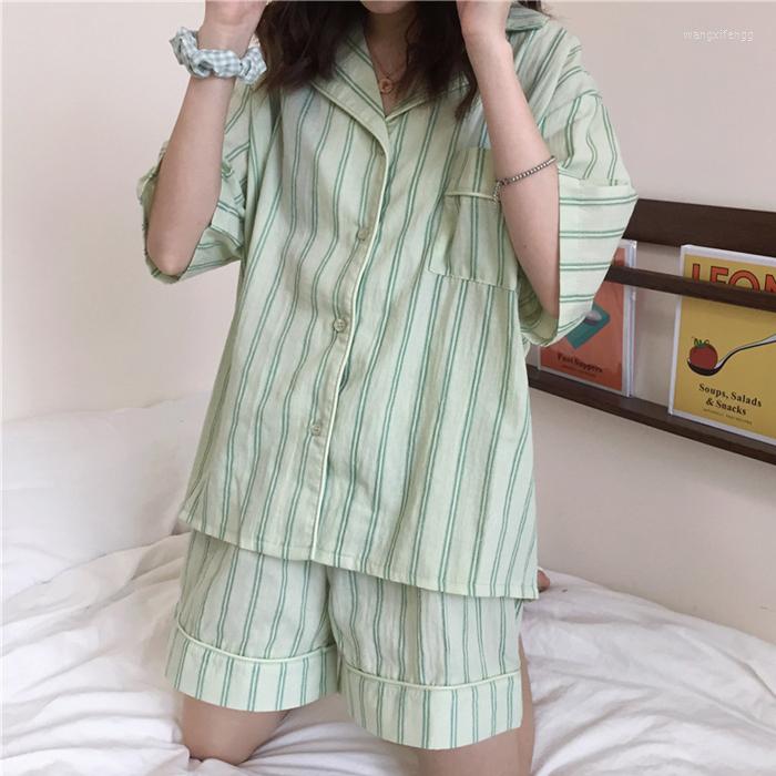 

Women's Sleepwear Pajama Sets Women Vintage Striped Sweet Friend Preppy Summer Teen Girls Korean Style Short Sleeve Kawaii Two Piece Ins, 18
