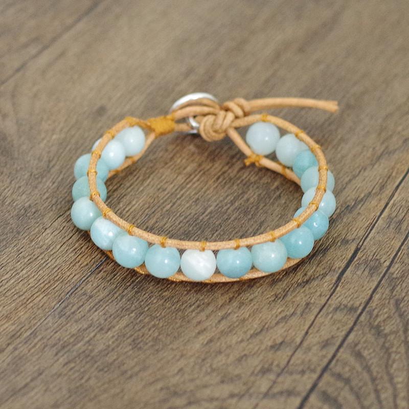 

Charm Bracelets Handmade Boho Leather Bracelet Natural Stone 5A Amazonite Beads Yoga Wrap Women Fashion Party Jewelry Gift