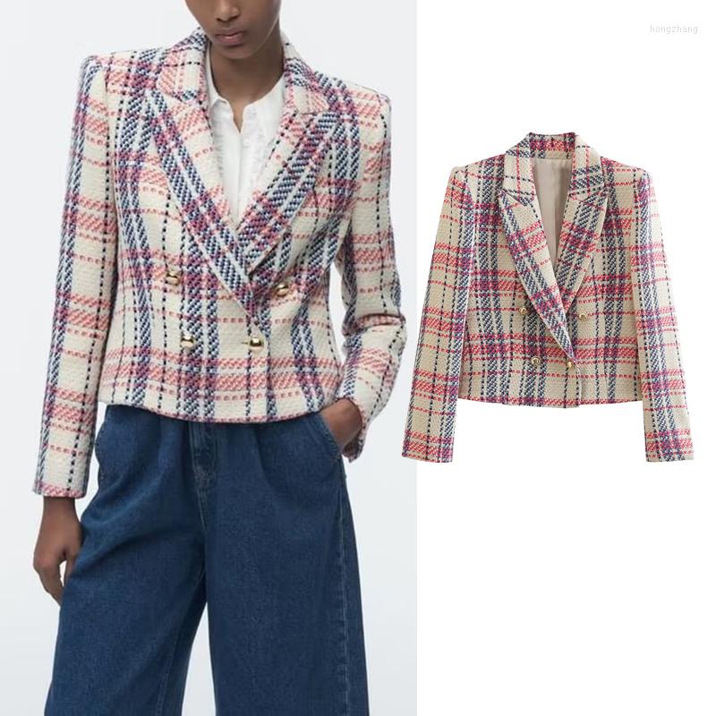 

Women's Suits Spring Blazers Suit Jacket Women 2023 Fashion Plaid Elegant Slim Warm Street Chic Young Long Sleeve Blazer, Red