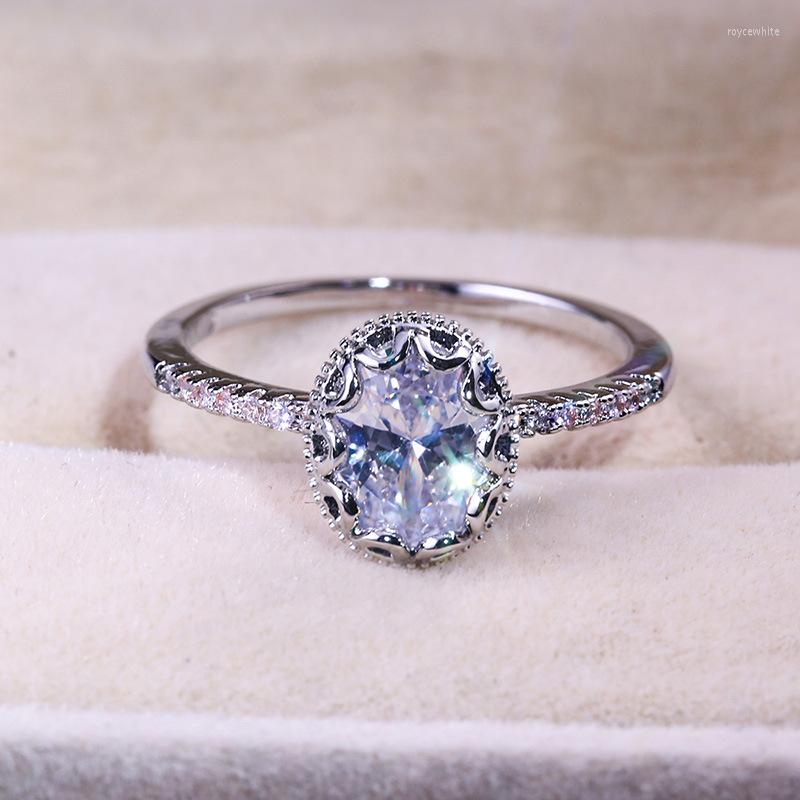 

Wedding Rings Luxury Female Crystal White Oval Ring Fashion Silver Color Engagement Vintage For Women