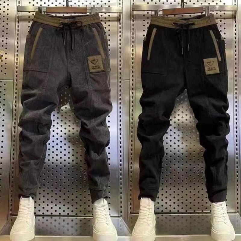 

Men's Pants Stylish Men Spring Autumn Corduroy Soft Harem Full Length Casual Trousers Daily Clothing, Dark gray
