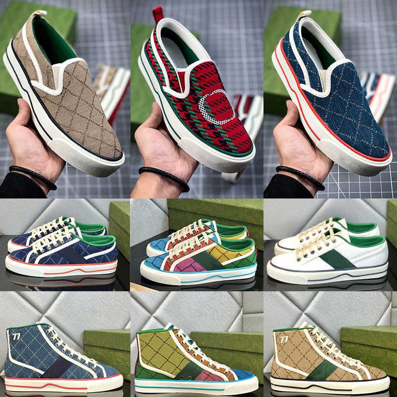 

With Box Designer Sneakers GGity Shoes 2022 Designers Tennis 1977 sneakers guccie Red green canvas Luxurys Shoe Beige Blue washed jacquard denim TJ