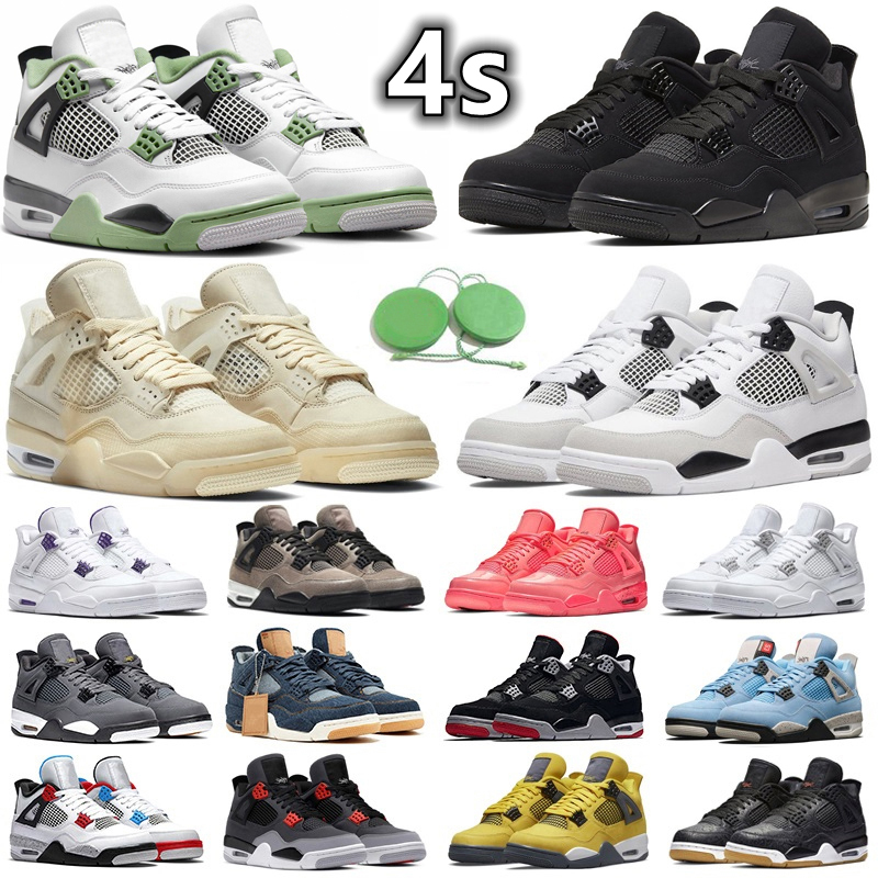 

4 Jumpman 4s BasketBall Shoes Seafoam Black Cat Men Women Sport Sneaker Military Red Thunder White Oreo UNC Blue Sail Violet Ore Bred Infrared Cement 36-47, Color#32