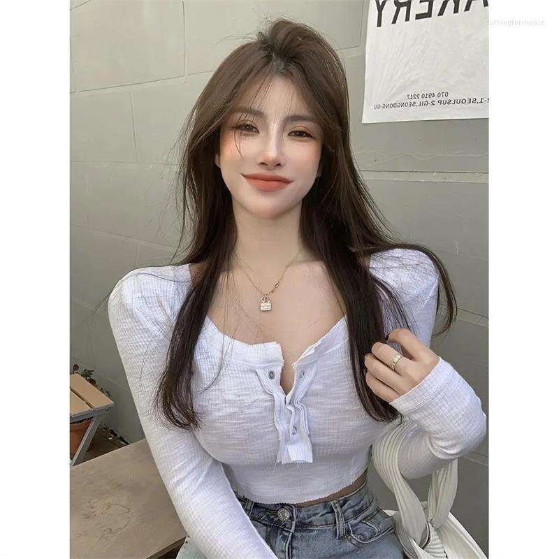 

Women' T Shirts 2023 Spring Solid Crop Tops Aesthetic Tee Shirt Long Sleeve Korean Streetwear Harajuku Vintage Pullovers Lady Casual, Black