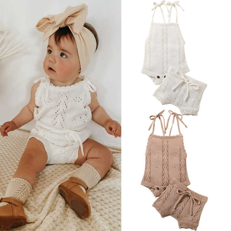 

Clothing Sets Fashion Nebworn Baby Girls Boys Suits Clothes Set Solid Sling Knit RomperDrawstring Shorts PCS Infant Outfits, Auburn