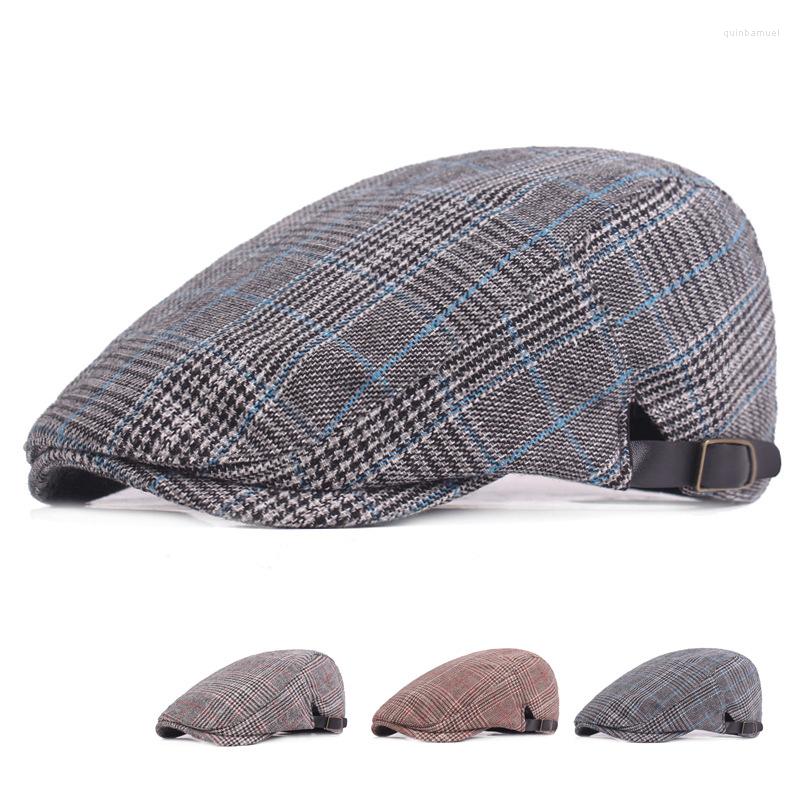 

Berets High Quality Cotton Sboy Cap Cabbie Driver Ivy Plaid Men Women Young Artistic QB92, Light gray