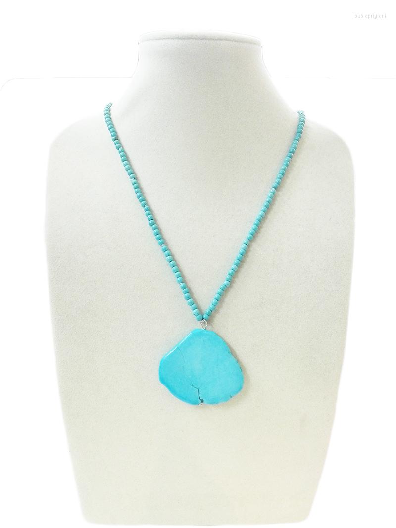 

Choker Wedding Woman Jewelry 18'' Natural Blue Stone Slice Necklace 4mm Bead Handmade Charm