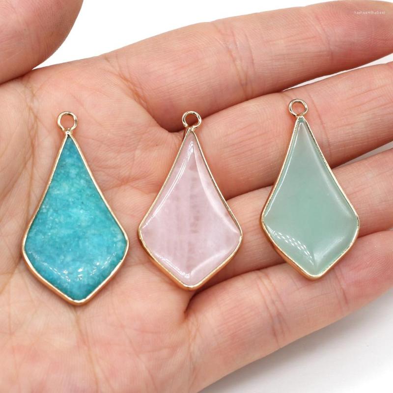 

Pendant Necklaces Natural Stone Gem Petal Aventurine Rose Quartz Apatite Hand Crafts DIY Necklace Jewelry Accessories Gift Making 24x55mm
