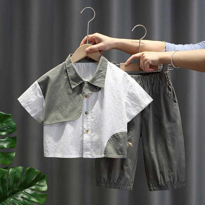 

LZH Baby Summer Clothes Sets Fashion Children Clothing Short Sleeve ShirtPants piece Suit For Boy Outfits Years, Light blue